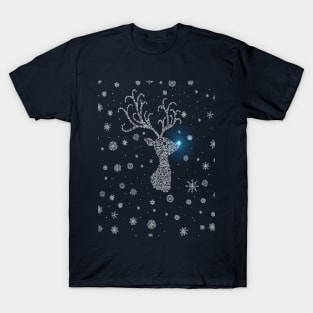 Winter Snowy Glowing Reindeer Head T-Shirt